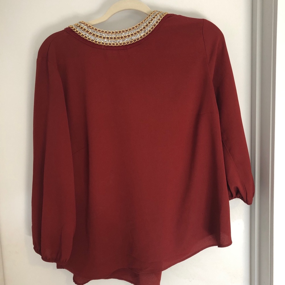 Burnt orange bling collar top